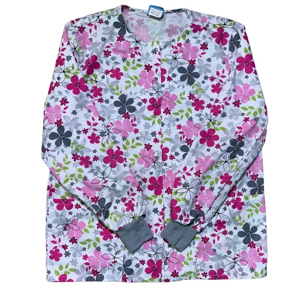 Scrub H.Q. Snap Front Floral Long Sleeve Light Weight Scrub Jacket Size Small - Picture 1 of 9